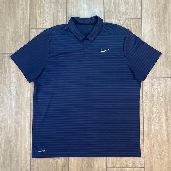 Nike Dri-FIT Men’s Polo Shirt Blue Striped Golf Athletic XXL 2XL Polyester - Picture 1 of 8